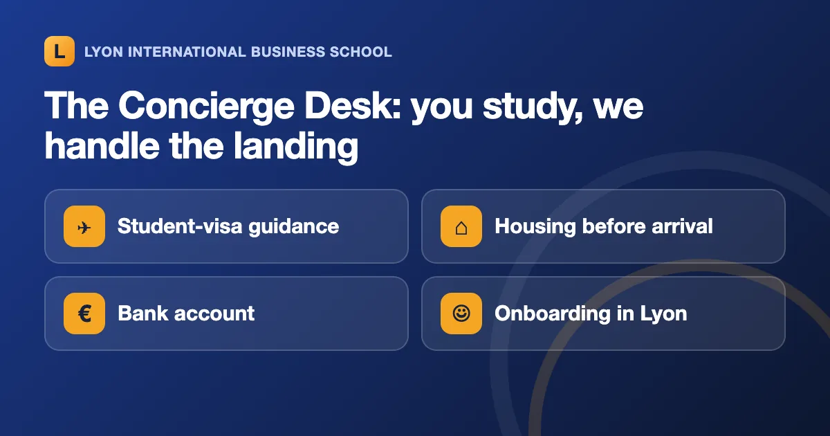 Concierge Desk services: student-visa guidance, housing before arrival, bank account, onboarding in Lyon
