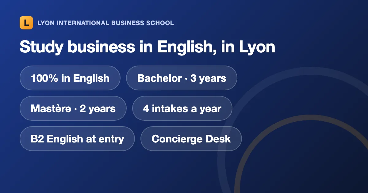 Key facts: 100% in English, Bachelor 3 years, Mastère 2 years, four intakes a year, B2 English at entry