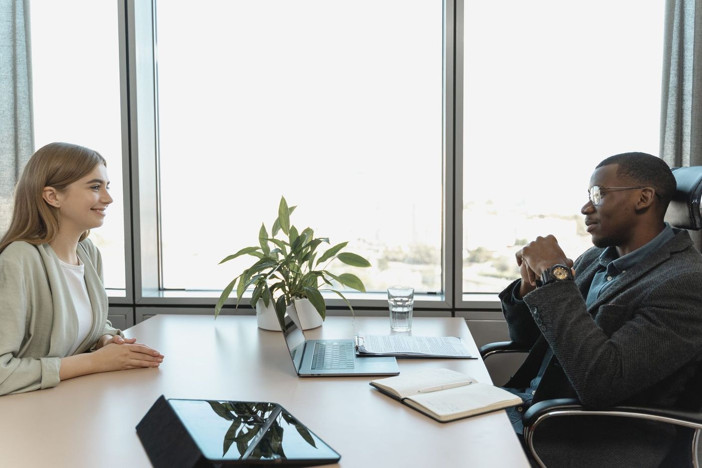 A job interview in a bright office